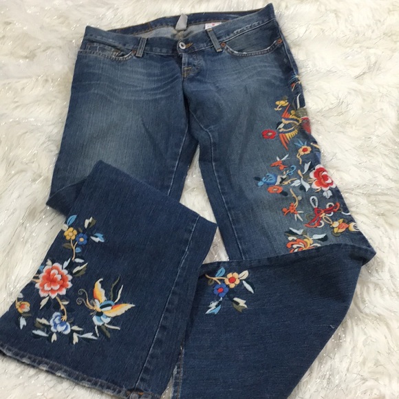 lucky brand floral embroidered jeans